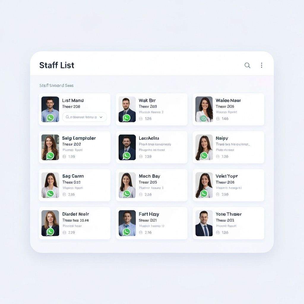 Dashboard showing staff list with WhatsApp integration